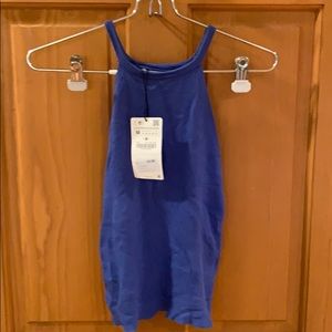 Blue Ribbed Tank Top Blouse